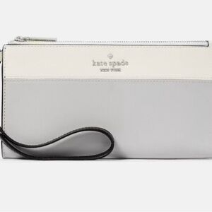 Kate Spade Madison Double Zip Wristlet Saffiano Leather Platinum Grey Multi